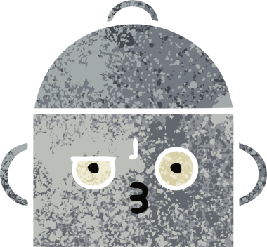 Bir insan tarafından çizilmiş yemek tenceresinin retro çizim tarzı karikatürü.