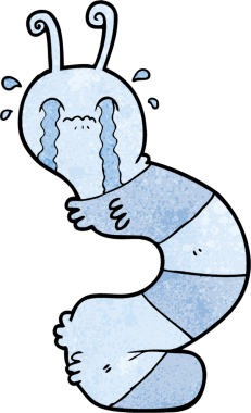 Bir insan tarafından çizilmiş ağlayan tırtıl çizgi filmi.