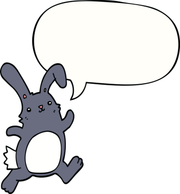 Bir insan tarafından çizilmiş konuşma balonuyla koşan çizgi film tavşanı