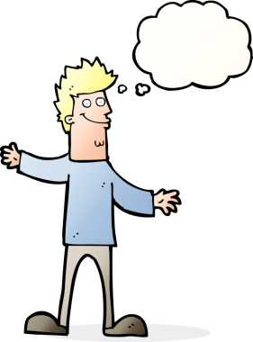 Bir insan tarafından çizilmiş düşünce balonlu mutlu adam çizgi filmi.