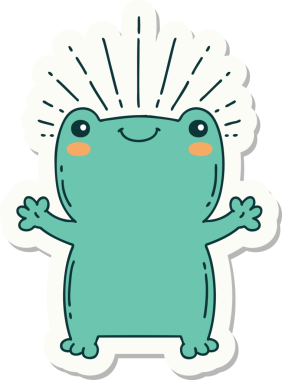 Bir insan tarafından çizilmiş mutlu kurbağa dövmesi stili.