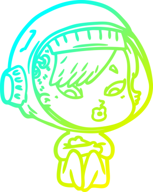 Bir insan tarafından çizilmiş soğuk gradyan çizgili astronot kadın çizimi.