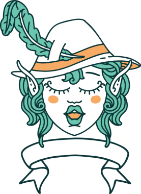 Retro Dövme Tarzı Şarkı söyleyen elf karakter yüzü Bir insan tarafından çizilmiş pankartıyla