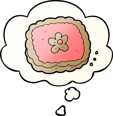 Düşünce baloncuklu çizgi film bisküvisi, bir insan tarafından çizilmiş düzgün bir gradyan stil.