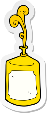 Bir insan tarafından çizilmiş hardal şişesi fışkırtan bir karikatür çıkartması.