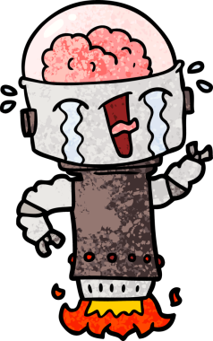 Bir insan tarafından çizilmiş ağlayan robot çizgi film.