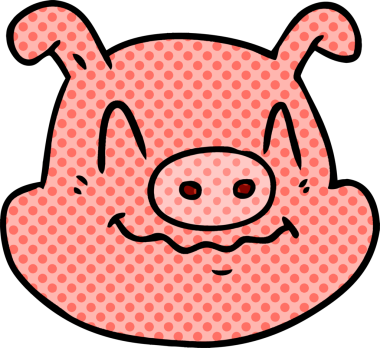 Bir insan tarafından çizilmiş domuz suratlı çizgi film.