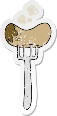 Bir insan tarafından çizilmiş sosis ve çatalın sıkıntılı çıkartması.