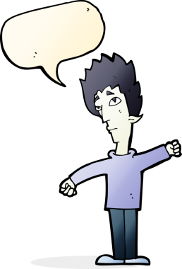 Bir insan tarafından çizilmiş konuşma balonu olan bir vampir adam.