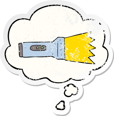 Düşünce baloncuklu çizgi film meşalesi insan tarafından çizilmiş yıpranmış bir çıkartma gibi.