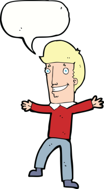 Bir insan tarafından çizilmiş konuşma balonlu mutlu adam çizgi filmi.