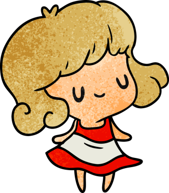 Bir insan tarafından çizilmiş sevimli bir kızın çizgi film çizimi kawaii.