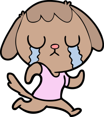 Bir insan tarafından çizilmiş şirin bir çizgi film köpeği ağlıyor.