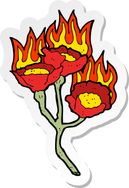 Bir insan tarafından çizilmiş yanan çiçeklerin çıkartması.