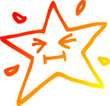 Bir insan tarafından çizilmiş komik bir çizgi film yıldızının sıcak gradyan çizimi