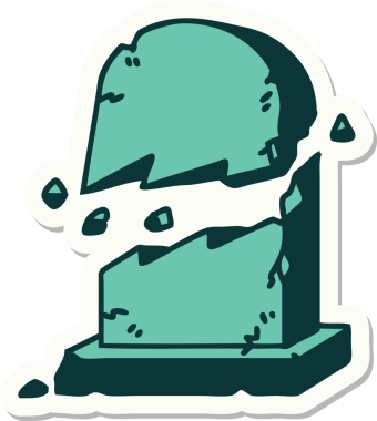 Bir insan tarafından çizilmiş kırık bir mezar taşının geleneksel stiliyle dövme çıkartması.