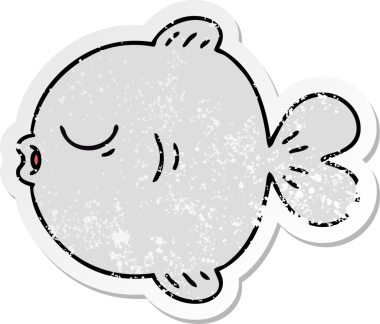 Bir insan tarafından çizilmiş garip bir el çizilmiş karikatür balığının sıkıntılı çıkartması