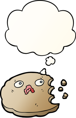 Bir insan tarafından çizilmiş yumuşak eğimli düşünce baloncuklu çizgi film kurabiyesi.