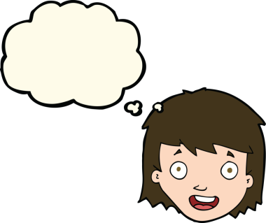 Bir insan tarafından çizilmiş düşünce baloncuklu mutlu kadın yüzü.