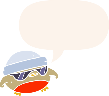 havalı noel robin çizgi filmi güneş gözlüklü, konuşma baloncuklu bir insan tarafından çizilmiş.