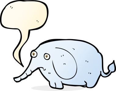 bir insan tarafından çizilmiş konuşma balonu olan üzgün küçük bir fil.