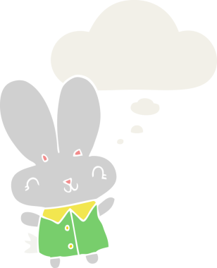 Bir insan tarafından çizilmiş düşünce baloncuklu şirin çizgi film minik tavşan.