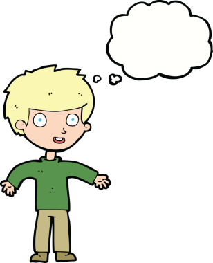 Bir insan tarafından çizilmiş düşünce balonlu mutlu adam çizgi filmi.