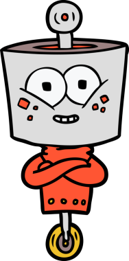 Bir insan tarafından çizilmiş mutlu çizgi film robotu