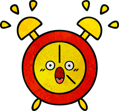 Bir insan tarafından çizilmiş bir çalar saatin retro grunge desen karikatürü