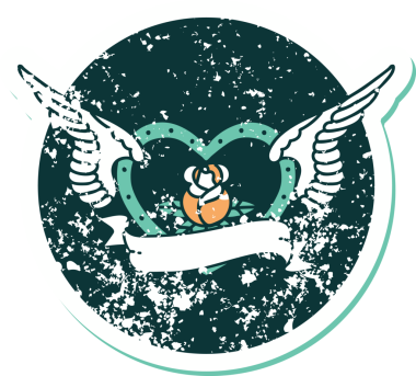 Bir insan tarafından çizilmiş çiçek ve pankartıyla uçan bir kalbin sembolik dövmeli resmi.