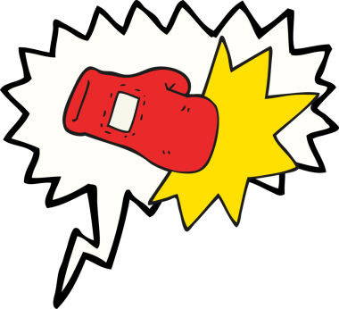 Bir insan tarafından çizilmiş serbest konuşma balonu karikatür boks eldiveni