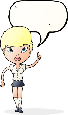 Bir insan tarafından çizilmiş konuşma baloncuğu fikri olan bir karikatür kadın.