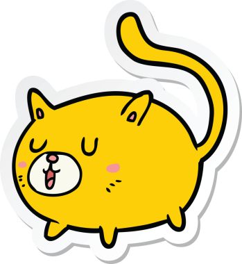 Bir insan tarafından çizilmiş mutlu bir kedinin çıkartması.