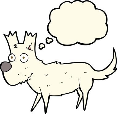 Düşünce baloncuğu bir insan tarafından çizilmiş küçük sevimli bir köpek.