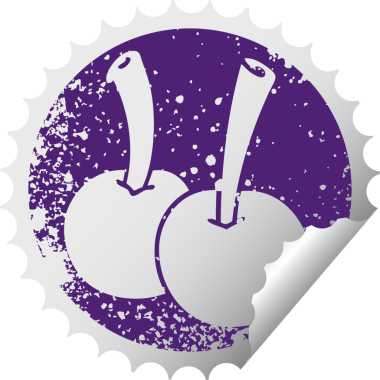 Sıkıntılı dairesel soyma etiketi bir insan tarafından çizilmiş tuhaf kirazlar.