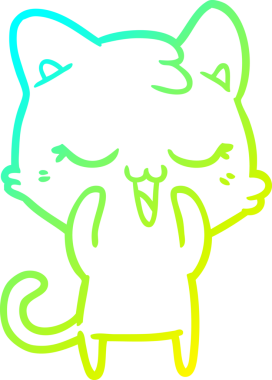 Bir insan tarafından çizilmiş mutlu çizgi film kedisinin soğuk gradyan çizgisi.