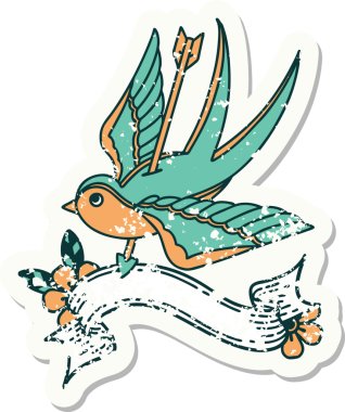 Bir insanın çizdiği okla delinmiş bir kırlangıç sancağıyla eski bir etiket.