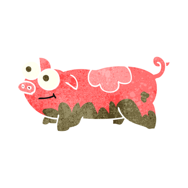 Bir insan tarafından çizilmiş eski bir çizgi film domuzu.