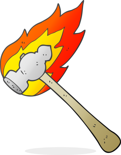 Bir insan tarafından çizilmiş serbest çizim alevli çekiç.