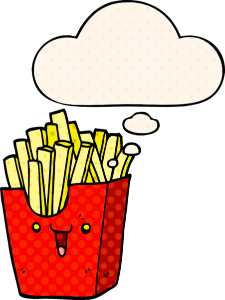 Bir insan tarafından çizilmiş çizgi roman tarzı düşünce baloncuklu patates kızartması.