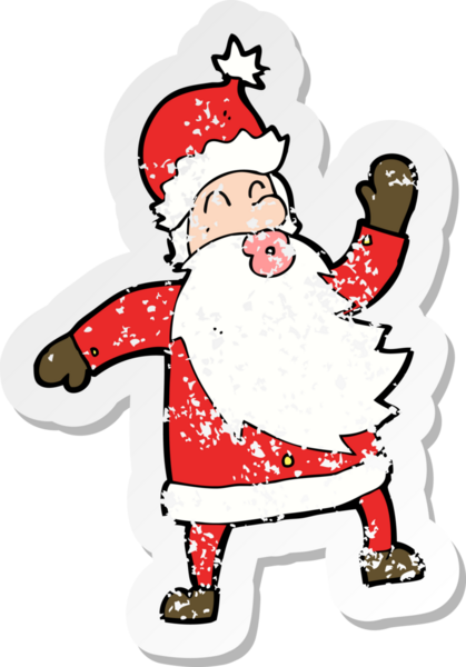 Bir insan tarafından çizilmiş karikatür Noel Baba 'nın gerilimli çıkartması.