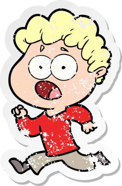 Bir insan tarafından çizilen şaşkınlık içinde soluk soluğa kalmış bir çizgi film karakterinin sıkıntılı çıkartması.