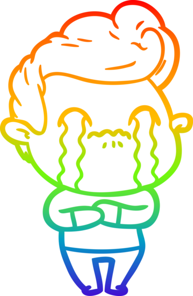 Gökkuşağı gradyan çizimi bir insan tarafından çizilmiş ağlayan bir karikatür adamı çiziyor.