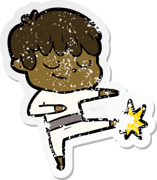 Bir insan tarafından çizilmiş mutlu bir çocuğun sıkıntılı çıkartması.