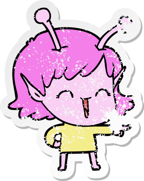 Bir insan tarafından çizilmiş uzaylı bir kızın kederli çıkartması.