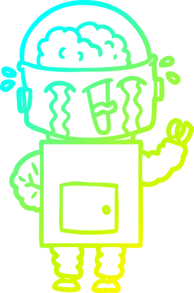 Bir insan tarafından çizilmiş ağlayan robot karikatür çizimi