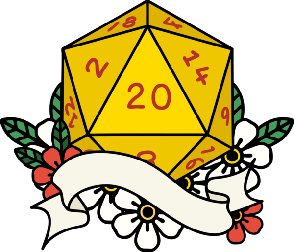 Retro Dövme Biçimi Doğal 20 D20 zar bir insan tarafından çizildi