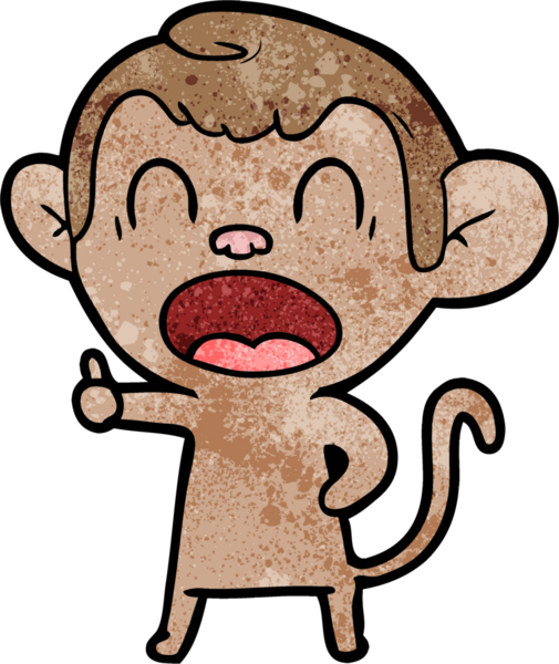 Bir insan tarafından çizilmiş esneyen çizgi maymun.