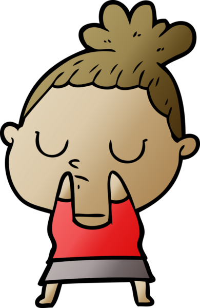 Bir insan tarafından çizilmiş sakin bir kadın çizgi filmi.