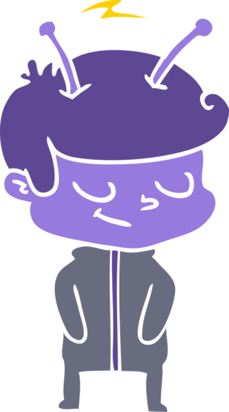 Bir insan tarafından çizilmiş düz renkli çizgi film uzay adamı.